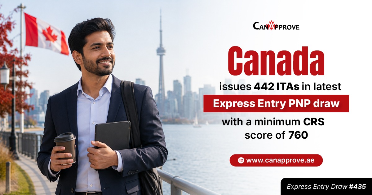 Canada issues 442 ITAs in latest Express Entry PNP draw with a minimum CRS score of 760.